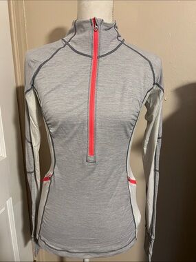 lululemon athletica Light Gray Long Sleeve Half-Zip Top with Pink Zipper Accents